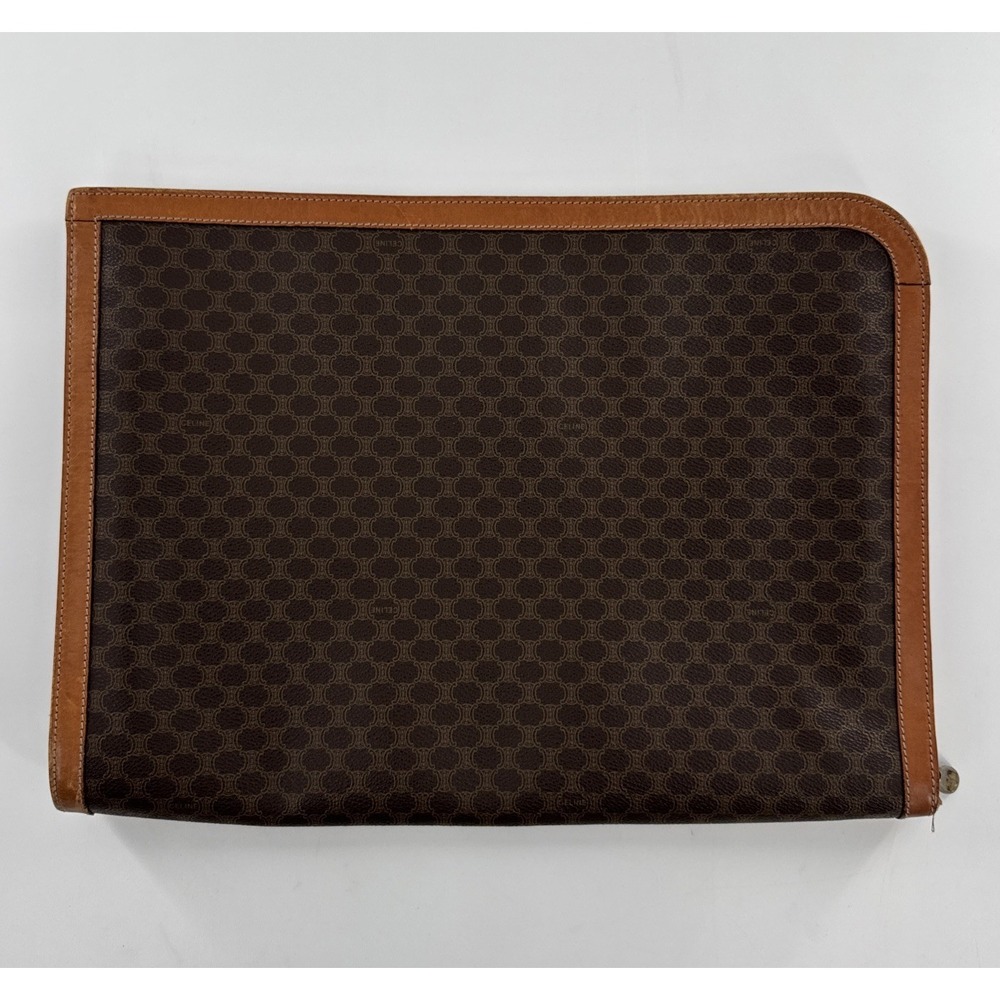 Vintage CELINE Macadam Canvas Briefcase PVC Leather Brown M11 Zippered Laptop